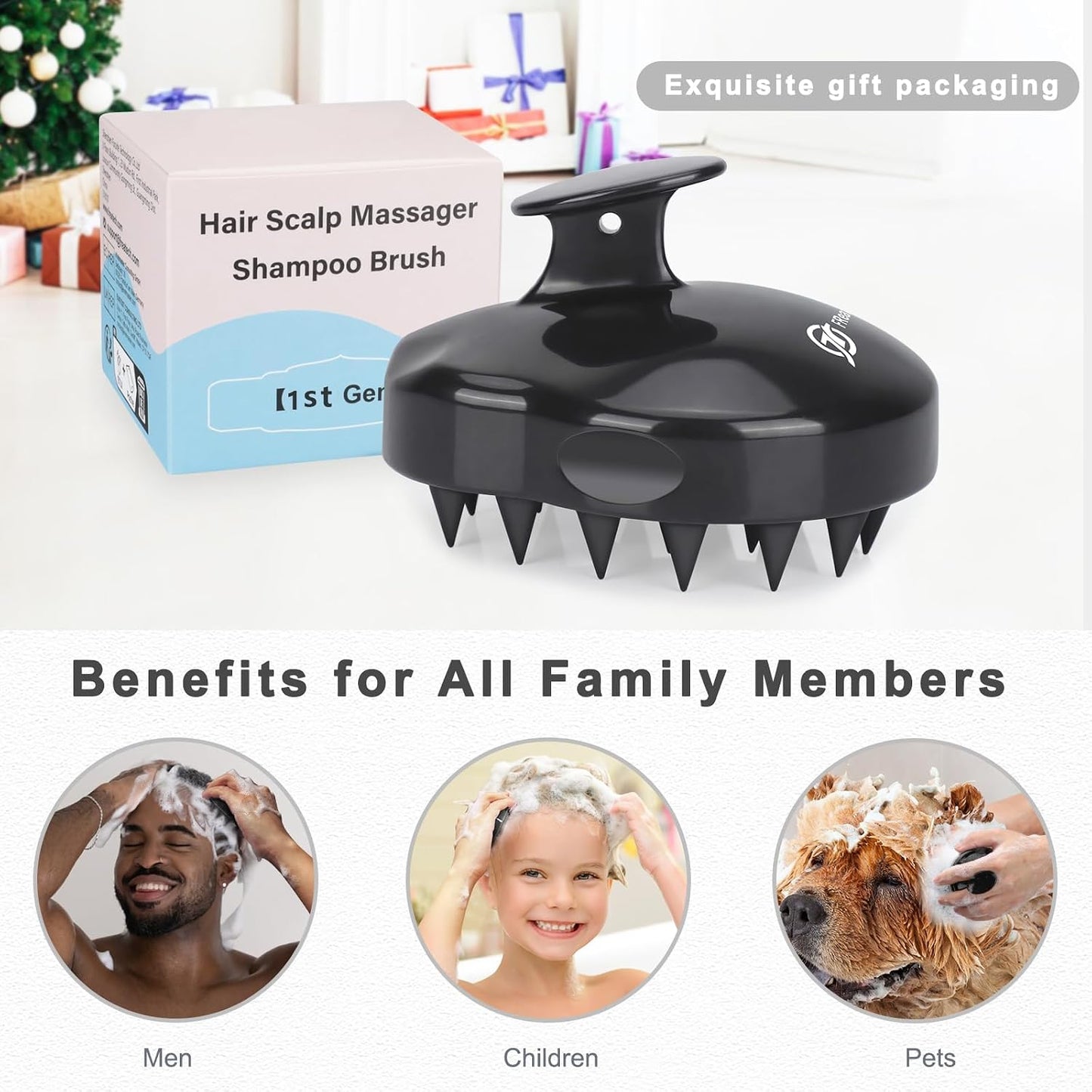 Scalp Scrubber Scalp Massager Hair Growth, Shower Shampoo Brush with Silicone Bristles for Dandruff Removal and Hair Care, Wet & Dry Hair Massager Scalp Exfoliator for Men Women Kids,Black