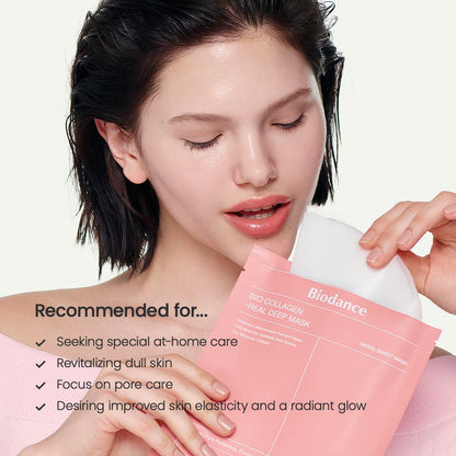 Bio-Collagen Real Deep Mask, Hydrating Overnight Hydrogel Face Mask, Pore Minimizing, Elasticity, Plumping, Travel Essentials & Self Care Gifts for Women, Korean Skin Care | 1.19Oz(34G) X 4Ea