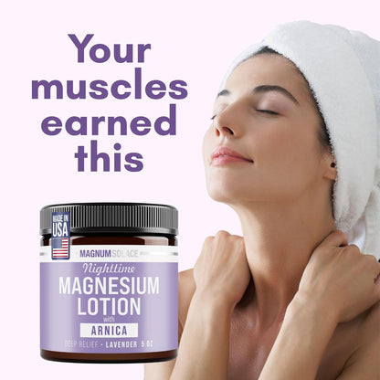 Nighttime Magnesium Lotion with Arnica – Highly Concentrated Magnesium for Muscles & Joints – Apply to Legs or Feet before Bed – Skin-Friendly