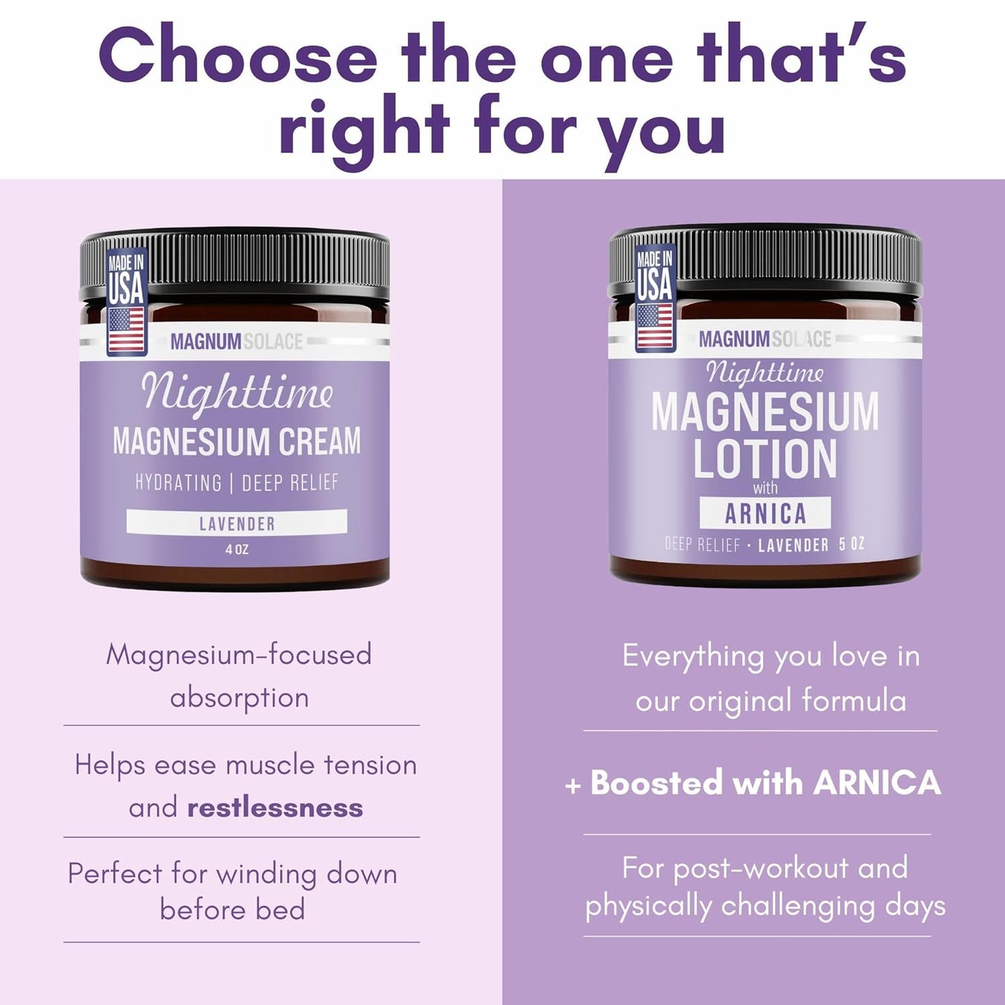 Nighttime Magnesium Lotion with Arnica – Highly Concentrated Magnesium for Muscles & Joints – Apply to Legs or Feet before Bed – Skin-Friendly