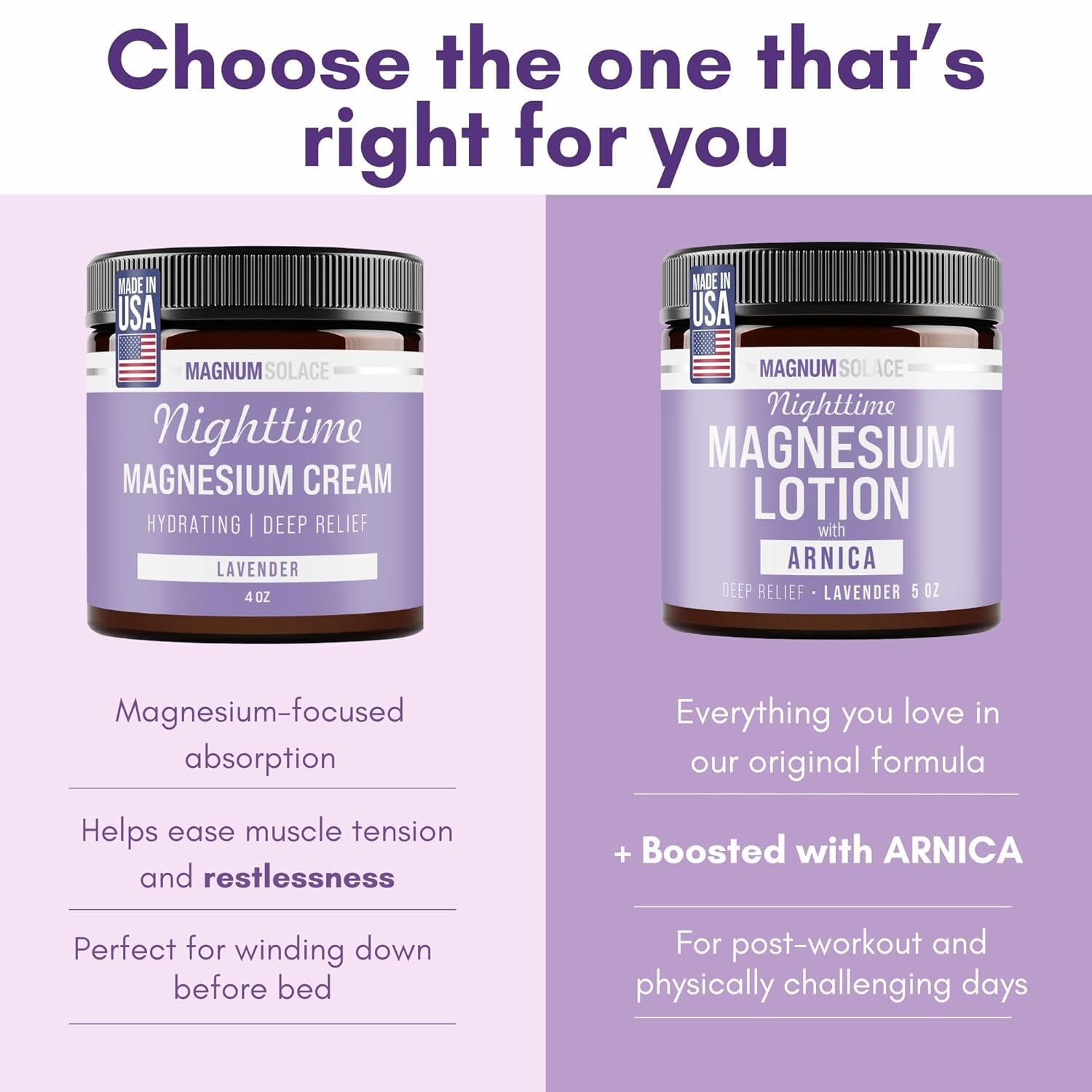 Nighttime Magnesium Lotion with Arnica – Highly Concentrated Magnesium for Muscles & Joints – Apply to Legs or Feet before Bed – Skin-Friendly